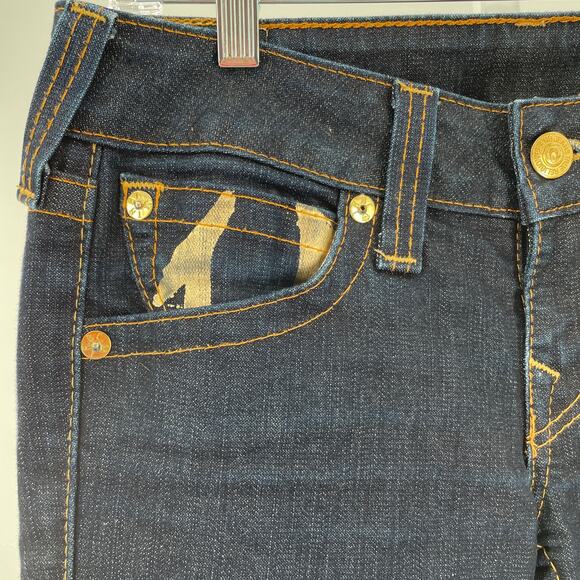 True Religion Womens 29 Vintage Joey Bell Bottoms Dark Wash Metallic Gold Trim - Picture 5 of 12